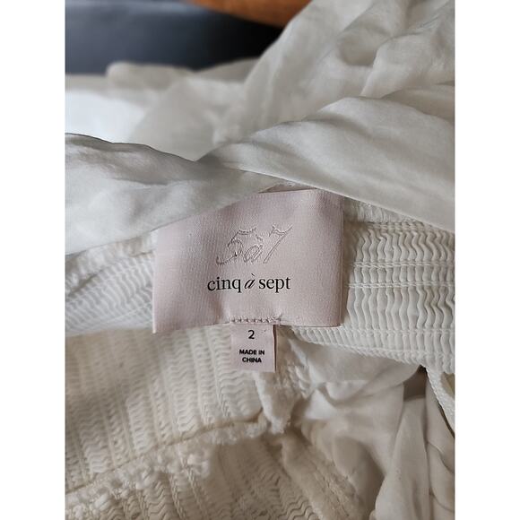 CINQ À SEPT Tamar Tie-Strap Smocked Waist Tiered Dress Ivory Size 2 - Picture 7 of 7